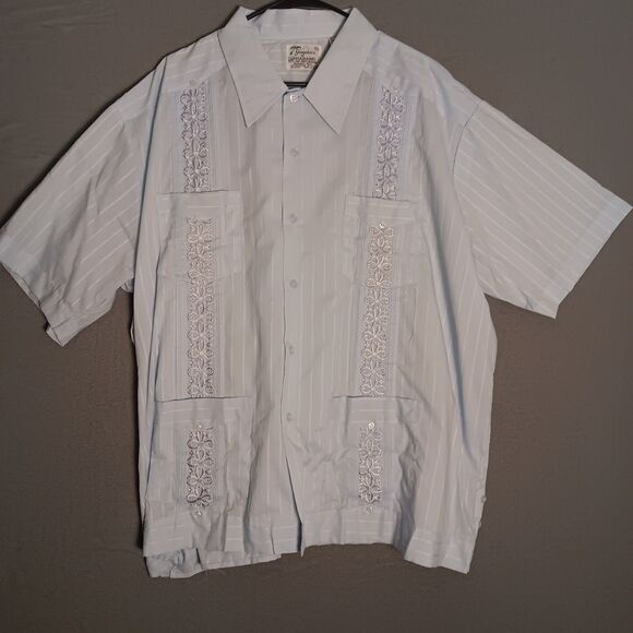 90s Genuine Guayabera Haband Cuban Style AQUA blue Embroidered Shirt XXL -NWOT - Picture 9 of 15